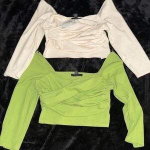 Forever 21 Off-Shoulder Ribbed Crop Tops in Cream & Lime 🥥🍋‍🟩